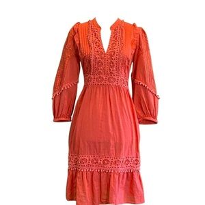 Anthropologie Posh Akemi & Kin. Josephine Coral Embroidered Woven Dress